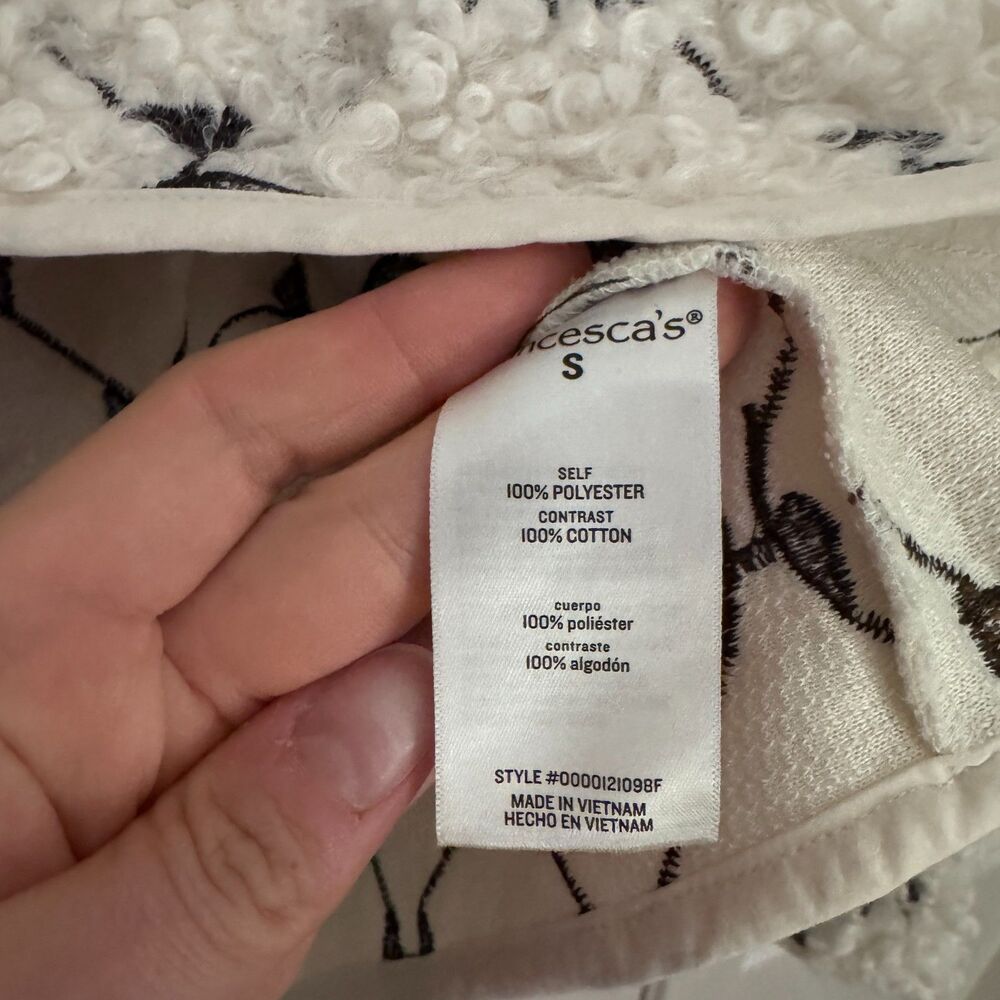 Womens NWT Small Sophia Bow Embroidered Teddy Jacket Cream/Dark Brown - Picture 6 of 6
